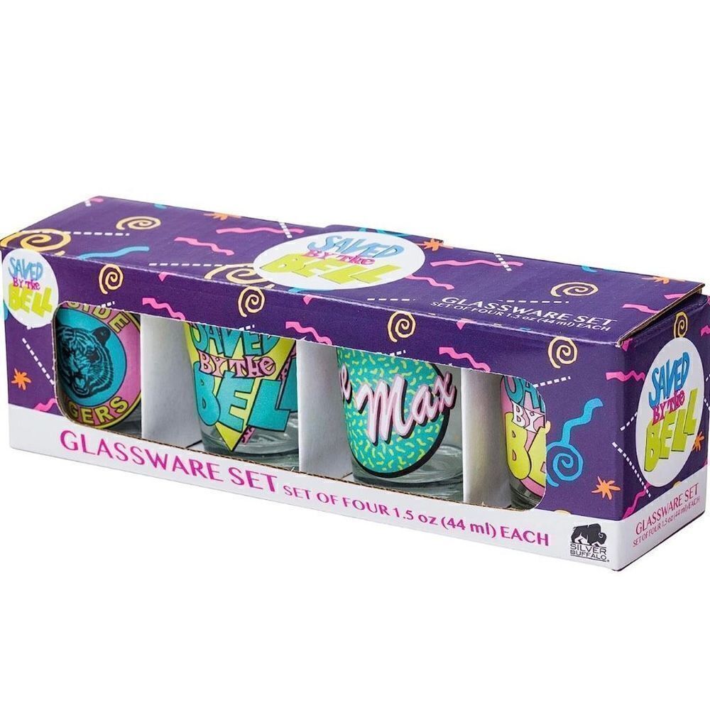 NWT Silver Buffalo Saved By The Bell Retro 4-Pack Shot Glasses Set 1.5 Ounces